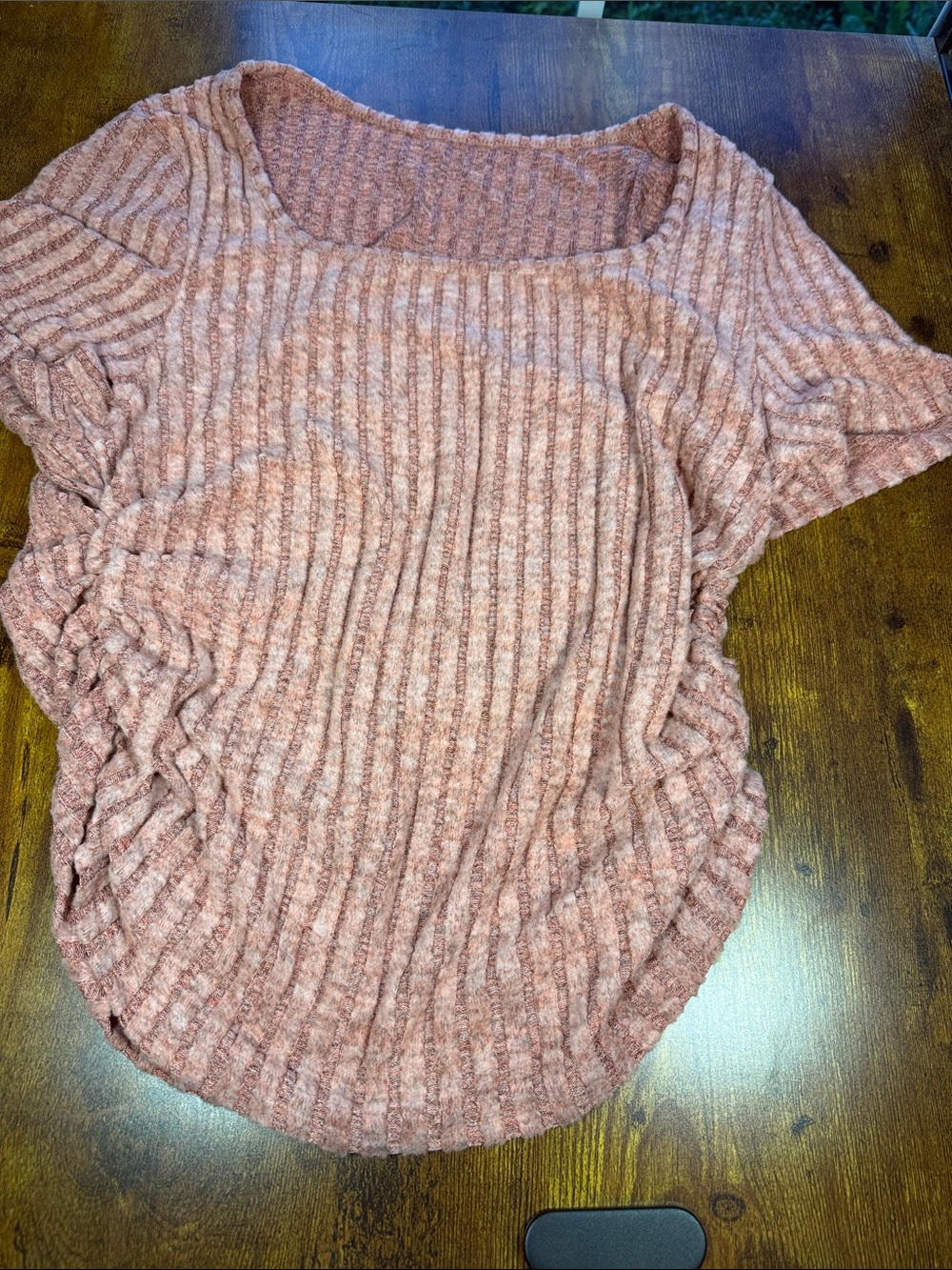 SHEIN Curve 2XL Dusty Rose Ribbed Chenille Square Neck Short Sleeve Top